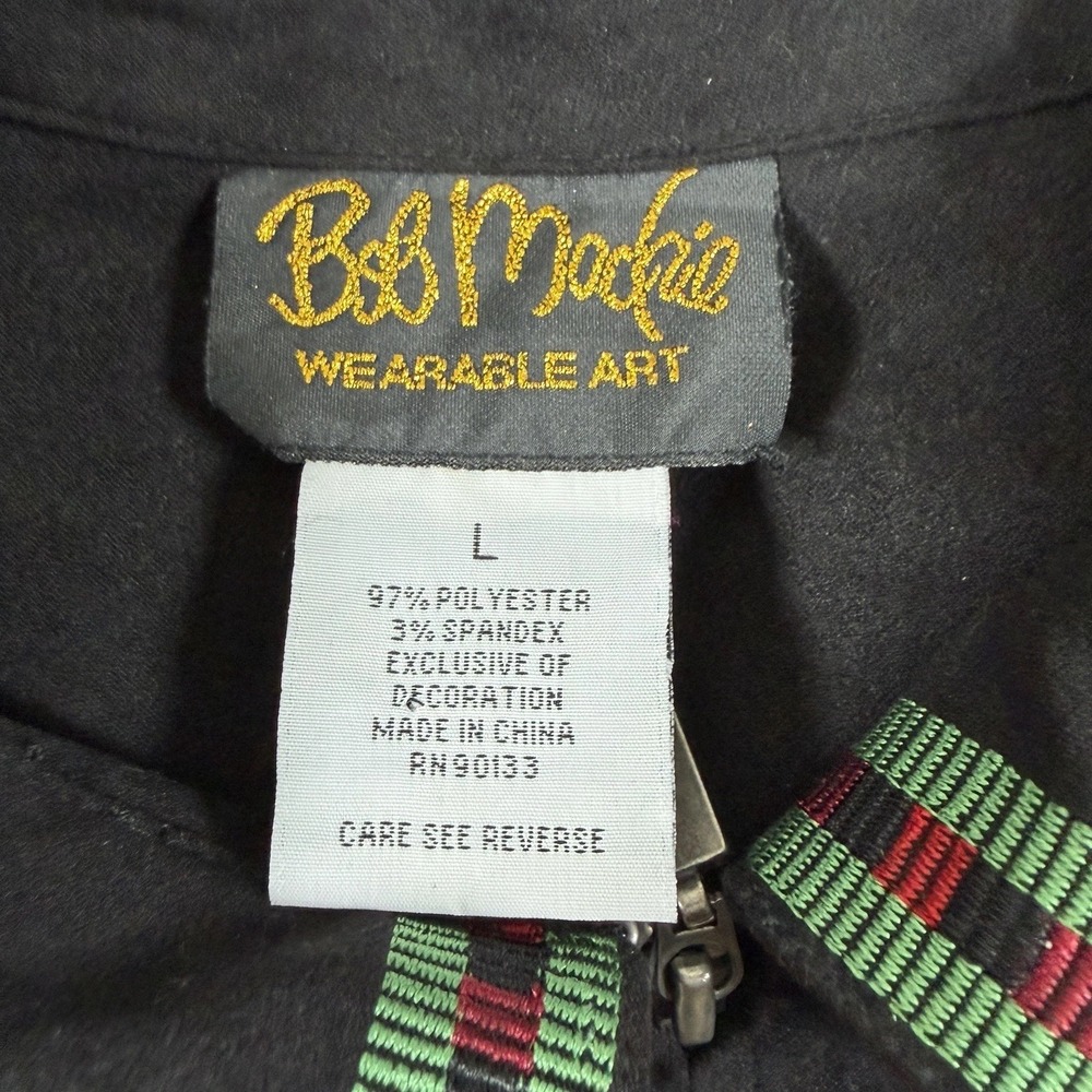 Bob Mackie Wearable Art Shacket Womens L Black Floral Embroidered Full Zip - Picture 9 of 12